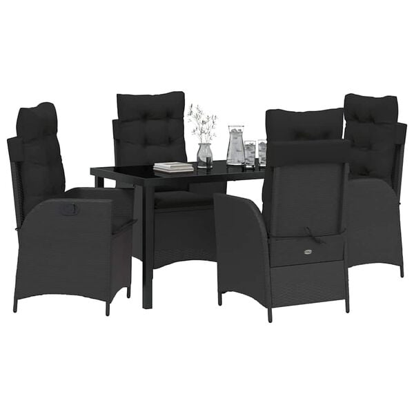 vidaXL Conjunto de Jantar para Jardim com almofada 5 pcs Preto vime PE