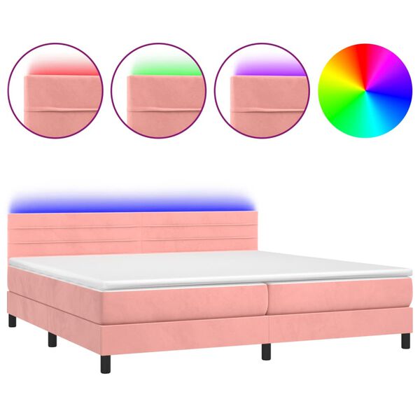 vidaXL Cama box spring c/ colch&atilde;o/LED 200x200 cm veludo rosa