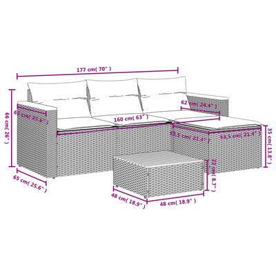 vidaXL 3 pcs conjunto sofás de jardim c/ almofadões vime PE cinzento