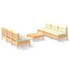 vidaXL 7 pcs conjunto lounge jardim c/ almofad&otilde;es cor creme pinho