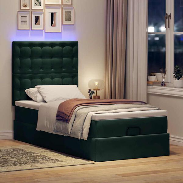 vidaXL Estrutura cama otomana colch&otilde;es 80x200cm veludo verde escuro