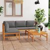 vidaXL 5 pcs conj. lounge jardim c/ almofad&otilde;es cinzentos teca maci&ccedil;a