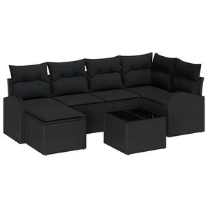 vidaXL Conjunto de Sof&aacute;s com almofada 7 pcs Preto vime PE