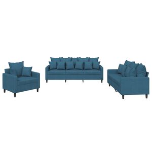 vidaXL 3 pcs conjunto de sof&aacute;s com almofad&otilde;es veludo azul