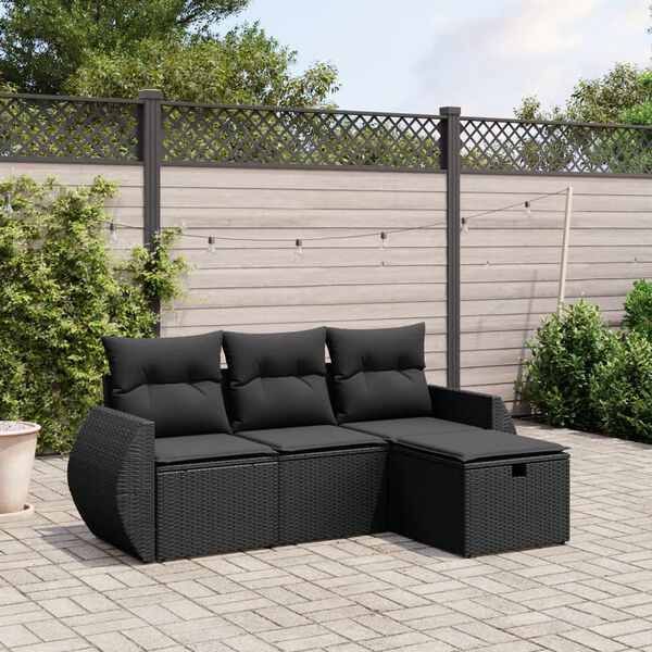 vidaXL 4 pcs conjunto de sof&aacute;s para jardim c/ almofad&otilde;es vime PE preto