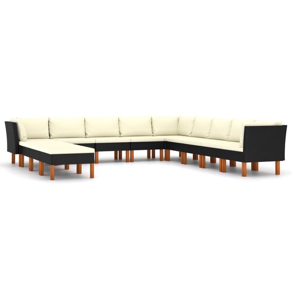 vidaXL 12 pcs conjunto lounge de jardim c/ almofad&otilde;es vime PE preto