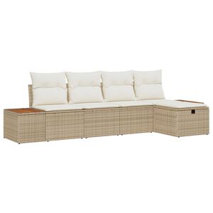 vidaXL Conjunto de Sof&aacute; de Jardim 5 pcs Bege Rattan Sint&eacute;tico