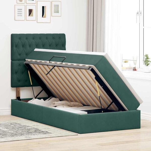 vidaXL Cama com arruma&ccedil;&atilde;o e colch&atilde;o Verde Escuro 100 x 200 cm Veludo