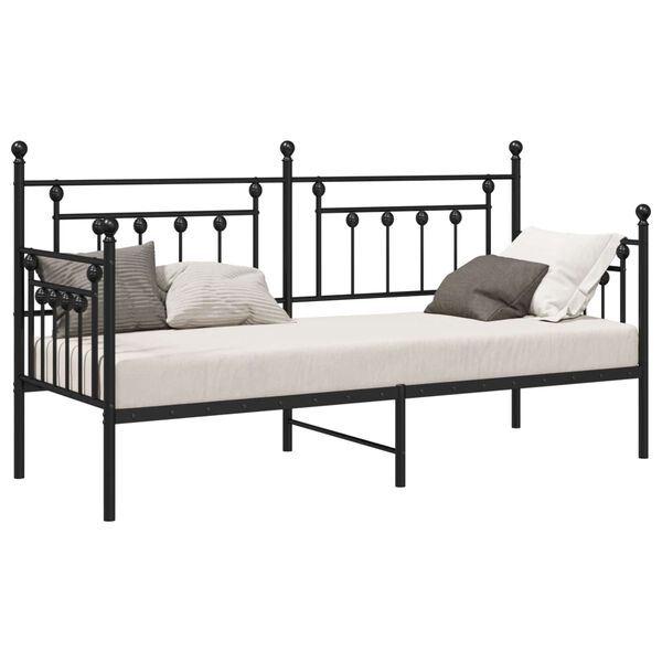 vidaXL Estrutura de cama de dia com cabeceira Preto 75 x 190 cm A&ccedil;o