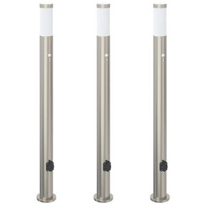 vidaXL Lumin&aacute;rias de balizamento com sensor e tomada, 3 pe&ccedil;as, 110 cm, a&ccedil;o inoxid&aacute;vel, IP44