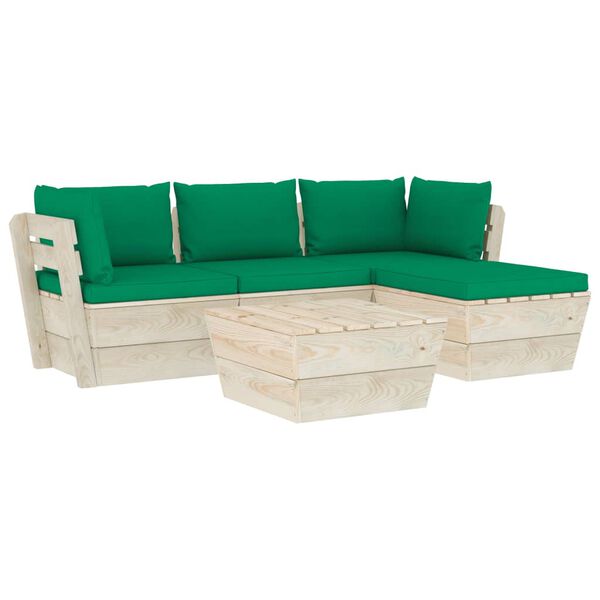 vidaXL 5 pcs conjunto lounge de paletes + almofad&otilde;es madeira de abeto