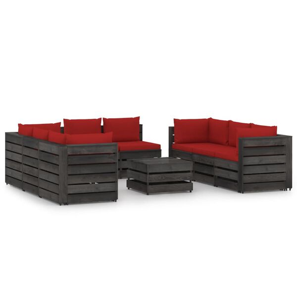 vidaXL 9 pcs conj. lounge jardim + almofad&otilde;es madeira impreg. cinzento