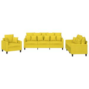 vidaXL 3 pcs conjunto de sof&aacute;s com almofadas tecido amarelo-claro