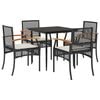 vidaXL 5 pcs conjunto de jantar p/ jardim c/ almofad&otilde;es vime PE preto