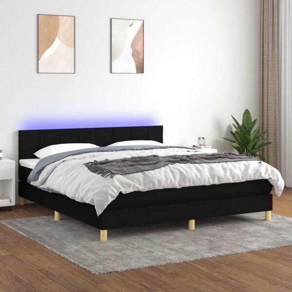 vidaXL Cama box spring c/ colch&atilde;o e LED 180x200 cm tecido preto