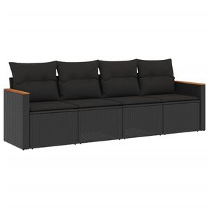 vidaXL 4 pcs conjunto de sof&aacute;s para jardim c/ almofad&otilde;es vime PE preto