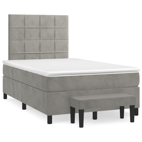 vidaXL Cama boxspring c/ colch&atilde;o 120x200 cm veludo cinzento-claro