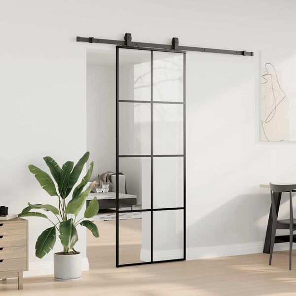 vidaXL Porta deslizante c/ conj. ferragens 76x205cm vidro ESG preto