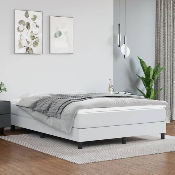 vidaXL Cama com molas/colch&atilde;o 140x200 cm couro artificial branco