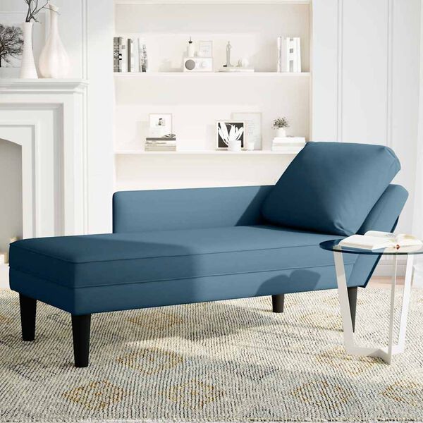 vidaXL Chaise lounge c/ almofada/apoio de bra&ccedil;os direito veludo azul