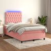 vidaXL Cama box spring c/ colch&atilde;o/LED 120x200 cm veludo rosa