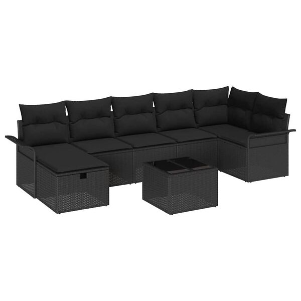 vidaXL Conjunto de Sof&aacute; de Jardim com almofada 8 pcs Preto vime PE