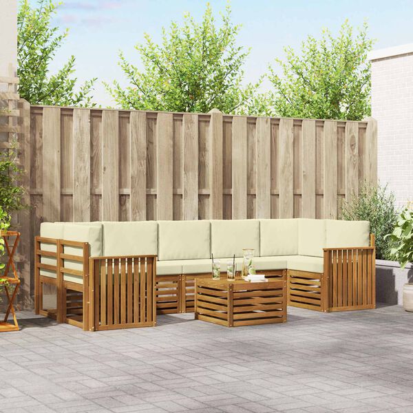 vidaXL Conjunto de Sof&aacute;s para Exterior 8 pcs Natural e Creme