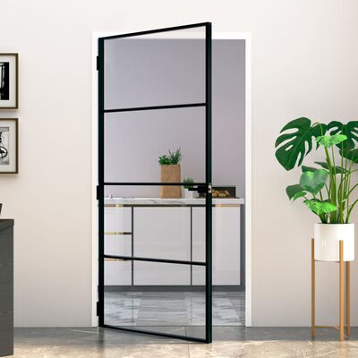 vidaXL Porta interior 102x201,5 cm vidro temperado/alumínio fino preto