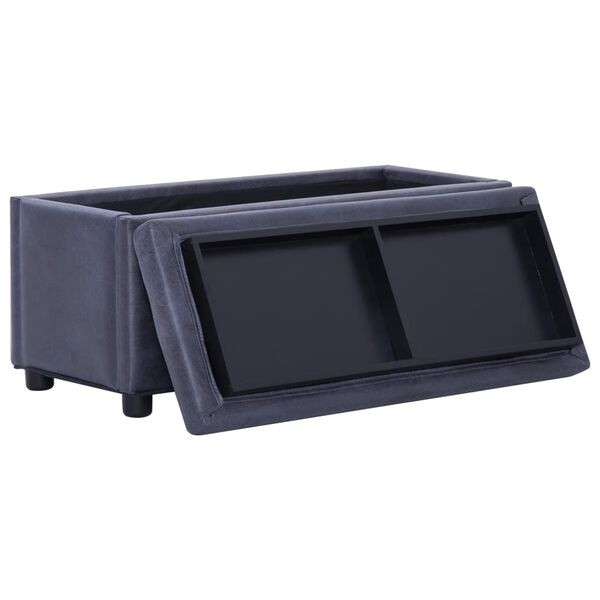 vidaXL Banco de arrumação 87,5 cm camurça artificial cinzento