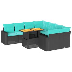 vidaXL 9 pcs conjunto de sof&aacute;s p/ jardim c/ almofad&otilde;es vime PE preto