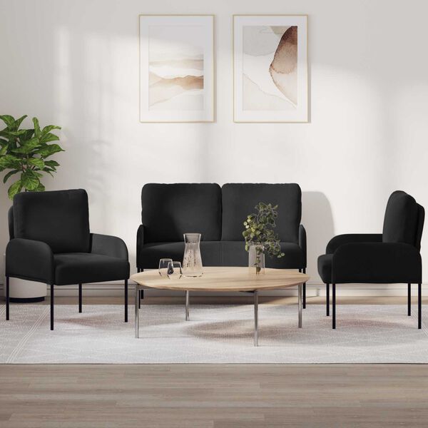 vidaXL Conjuntos de sof&aacute;s 3 pcs Preto 115 x 56 x 80 cm Contraplacado