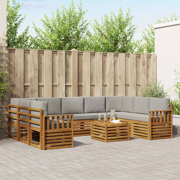 vidaXL Conjuntos de sof&aacute;s com almofada 10 pcs Cinza Natural e Claro