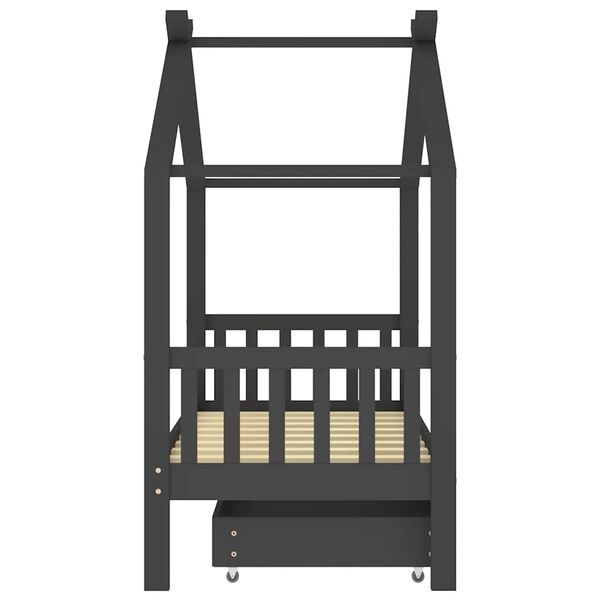 vidaXL Cama de crian&ccedil;a c/ gaveta 80x160 cm pinho maci&ccedil;o cinza-escuro