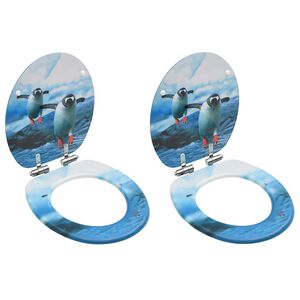 vidaXL Assentos sanita com tampas fecho suave 2 pcs MDF design pinguim