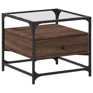 vidaXL Mesa de centro c/ topo vidro 50x50x45 cm carvalho castanho a&ccedil;o