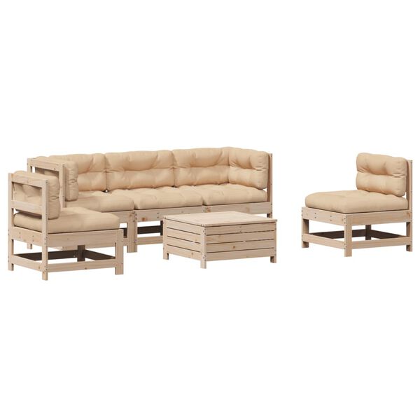 vidaXL 6 pcs conjunto lounge de jardim c/ almofad&otilde;es pinho maci&ccedil;o