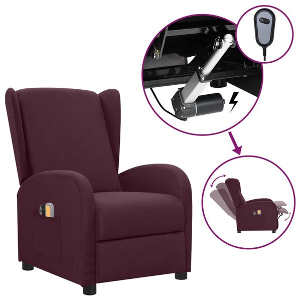 vidaXL Poltrona de massagens elétrica tecido roxo