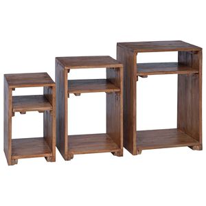 vidaXL Mesa de Acento 3 unid. Castanho Madeira de Mogno S&oacute;lida