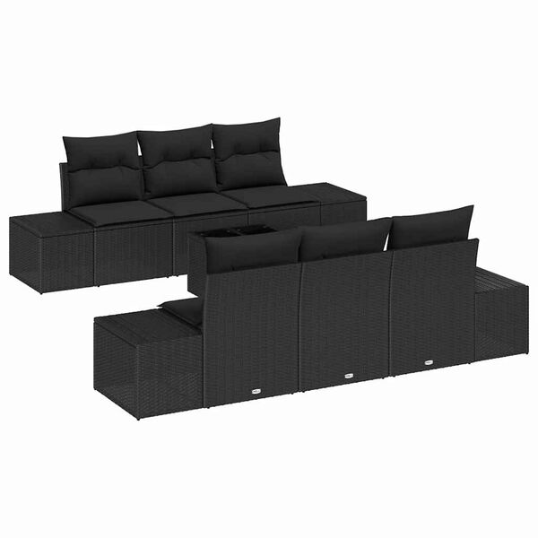 vidaXL Conjunto de Sof&aacute; de Jardim com almofada 7 pcs Preto vime PE