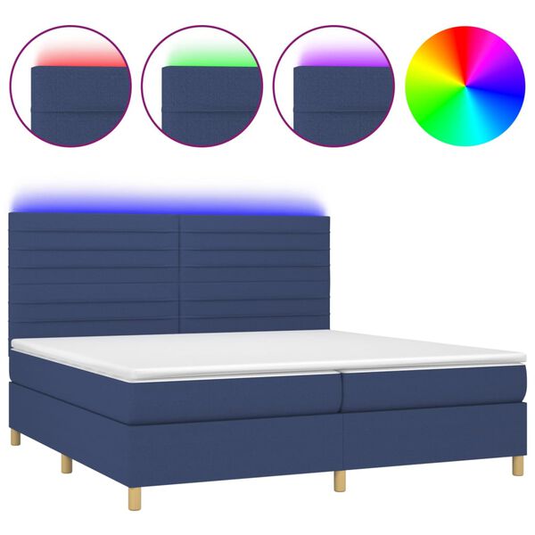 vidaXL Cama box spring c/ colch&atilde;o e LED 200x200 cm tecido azul