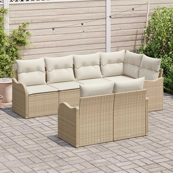 vidaXL Conjunto de Sof&aacute; de Jardim 7 pcs Bege Rattan Sint&eacute;tico