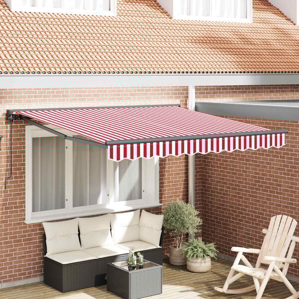 vidaXL Toldo Retr&aacute;til Vermelho e Branco 350 x 250 cm Alum&iacute;nio e Tecido