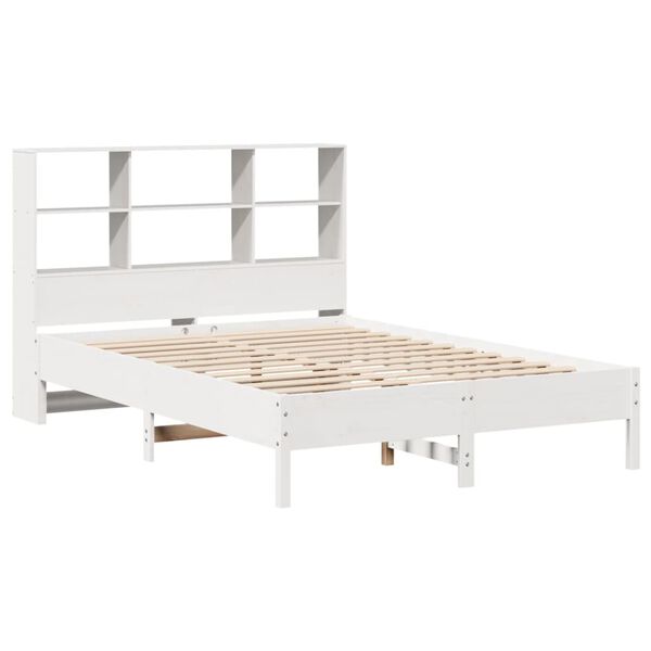 vidaXL Cama com estante sem colch&atilde;o 120x200 cm pinho maci&ccedil;o branco