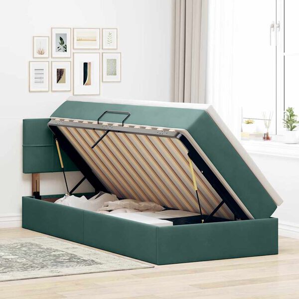 vidaXL Cama com Armazenamento Verde Escuro 90 x 190 cm Veludo