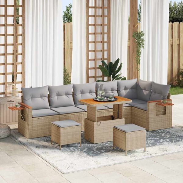 vidaXL Conjunto de Sof&aacute; de Jardim com almofada Bege Rattan Sint&eacute;tico