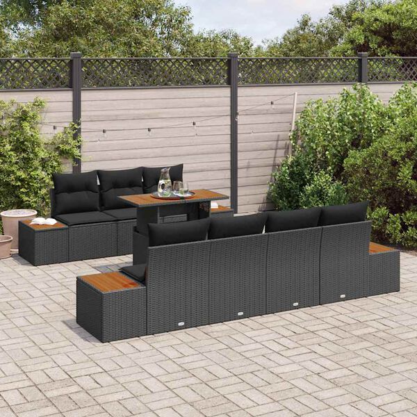 vidaXL Conjunto de Sof&aacute; de Jardim 8 pcs Preto Rattan Sint&eacute;tico