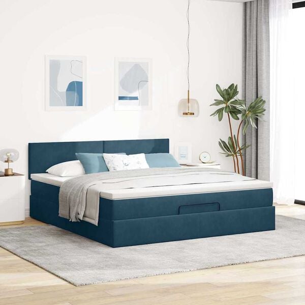 vidaXL Estrutura de cama otomana com colch&atilde;o 160x200 cm azul escuro
