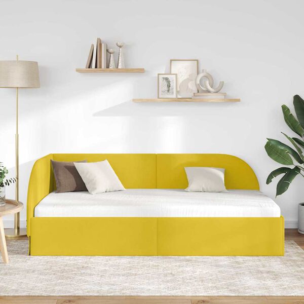 vidaXL Estrutura de Cama de Canto Amarelo 90 cm x 200 cm Veludo