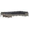 vidaXL 10 pcs conjunto lounge de jardim c/ almofad&otilde;es vime PE cinzento