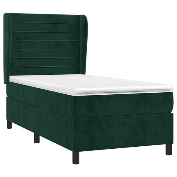 vidaXL Cama com molas/colch&atilde;o 100x200 cm veludo verde-escuro